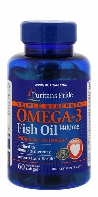 Puritans Pride Triple Strength 1400mg Omega 3 Heart Support Fish Oil Supplement, 60 softgels - Makkah Pharmacy