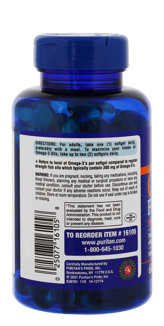 Puritans Pride Triple Strength 1400mg Omega 3 Heart Support Fish Oil Supplement, 60 softgels - Makkah Pharmacy