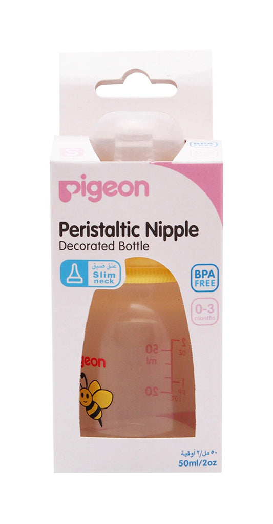 Pigeon Yellow 50ml Decorated Nursing Bottle with Peristaltic Nipple (0-3 Months), 1 Piece