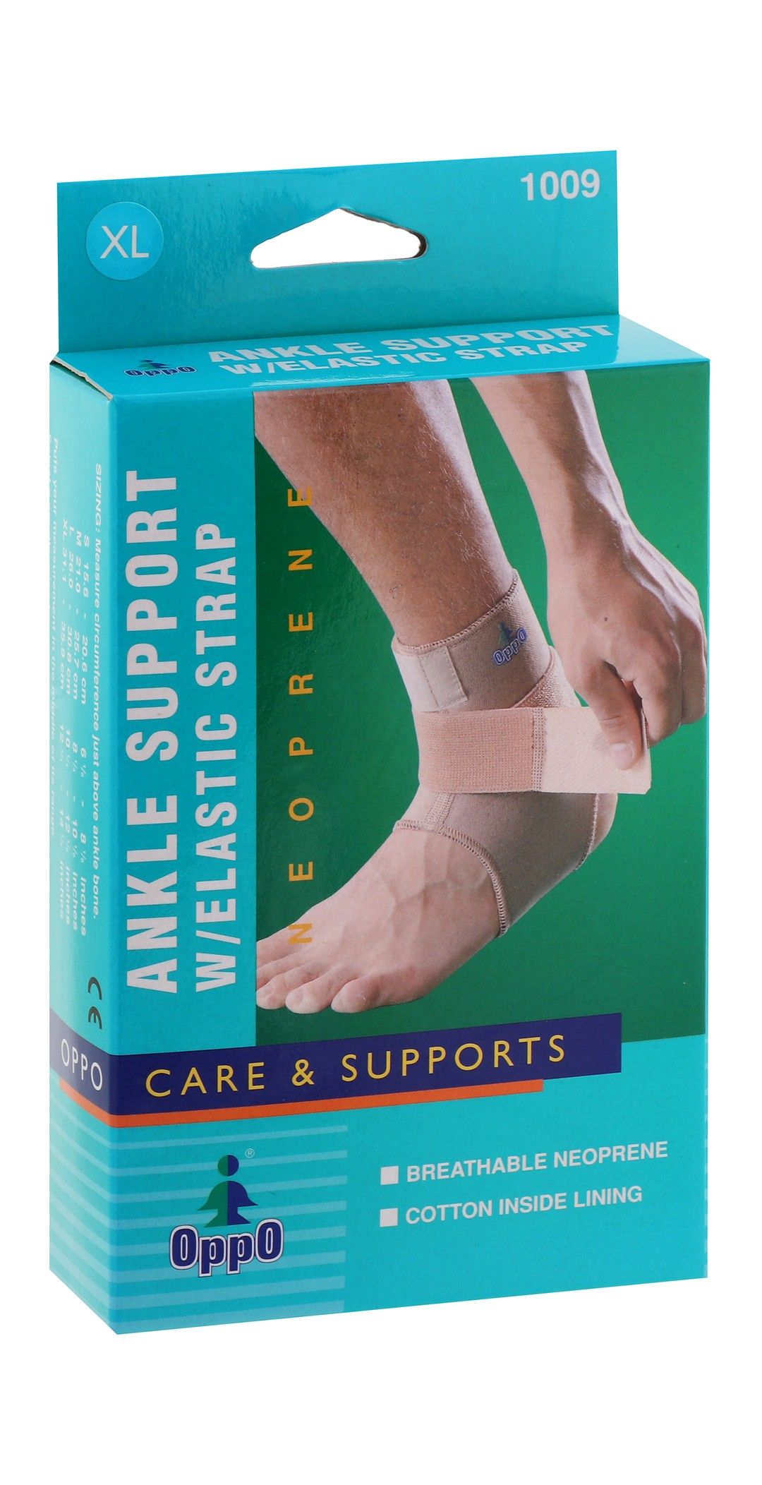 Oppo 1009 XL Beige Neoprene Ankle Support with Elastic Strap (31.1-35.9cm), 1 Piece - Makkah Pharmacy