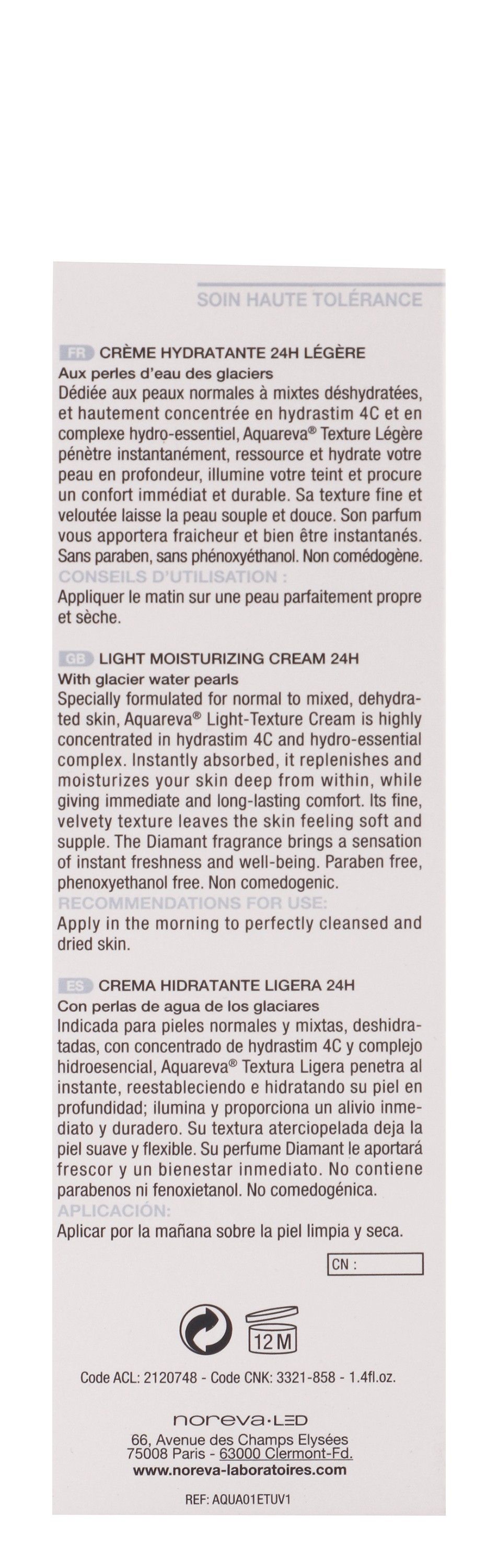 Noreva Aquareva 24H Moisturizing Face Cream for Normal to Combination Skin, 40ml - Makkah Pharmacy