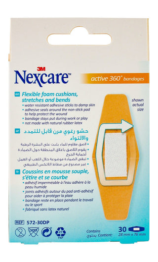 Nexcare Water-Resistant Active 360 Degree Cushion Plasters (28x76mm), 30 Pieces - Makkah Pharmacy