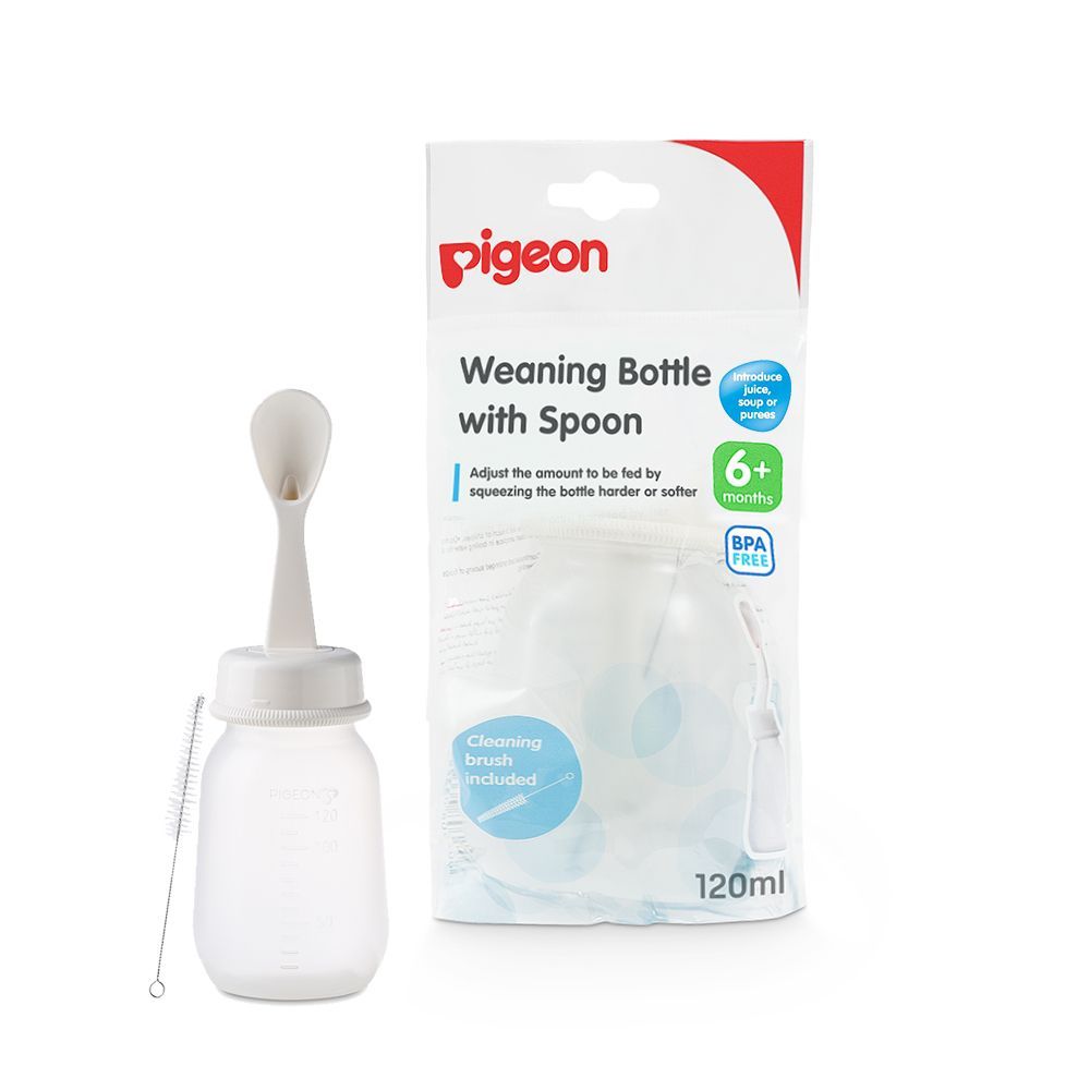 Pigeon 120ml Weaning Bottle with Spoon & Cleaning Brush (6+ Months), 1 Piece