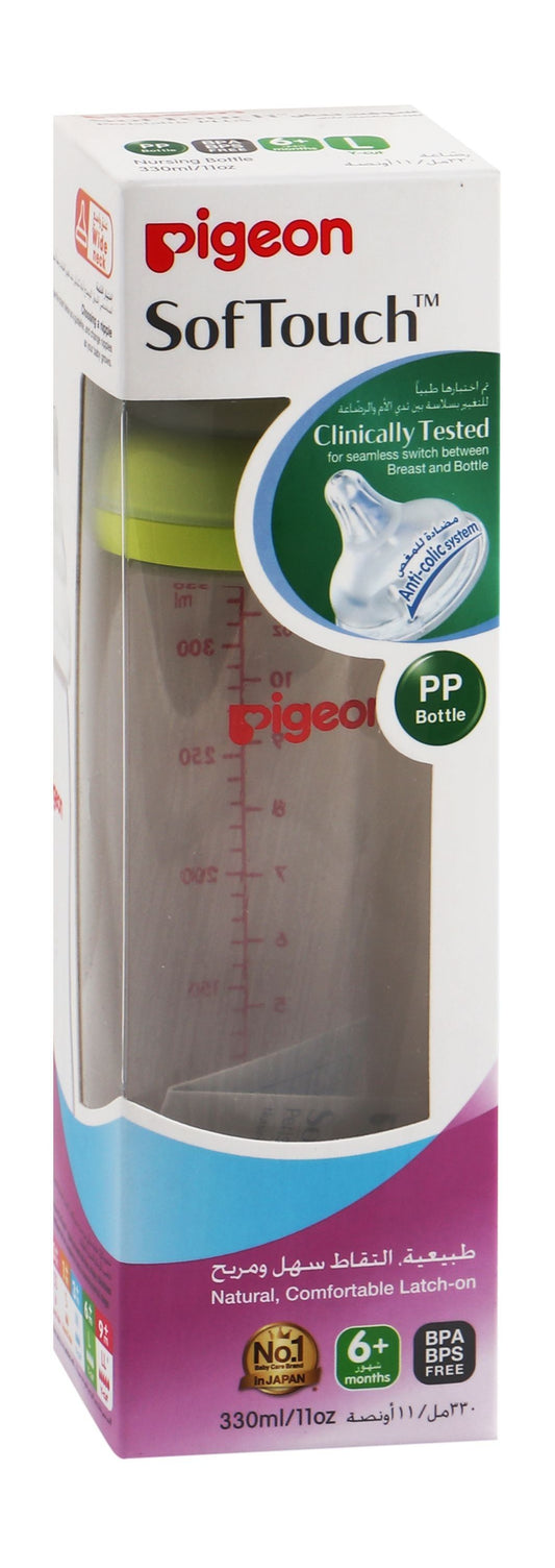 Pigeon SofTouch Green 330ml Anti-Colic Nursing Bottle (6+ Months), 1 Piece - Makkah Pharmacy