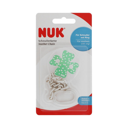 Nuk White & Green Dotted Flower Shaped Soother Chain with Ring, 1 Piece - Makkah Pharmacy