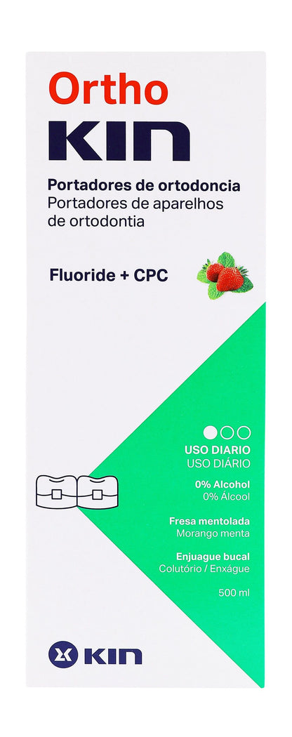 Kin Ortho Mouthwash Strawberry Mint Flavor with Fluoride & CPC, 500ml - Makkah Pharmacy