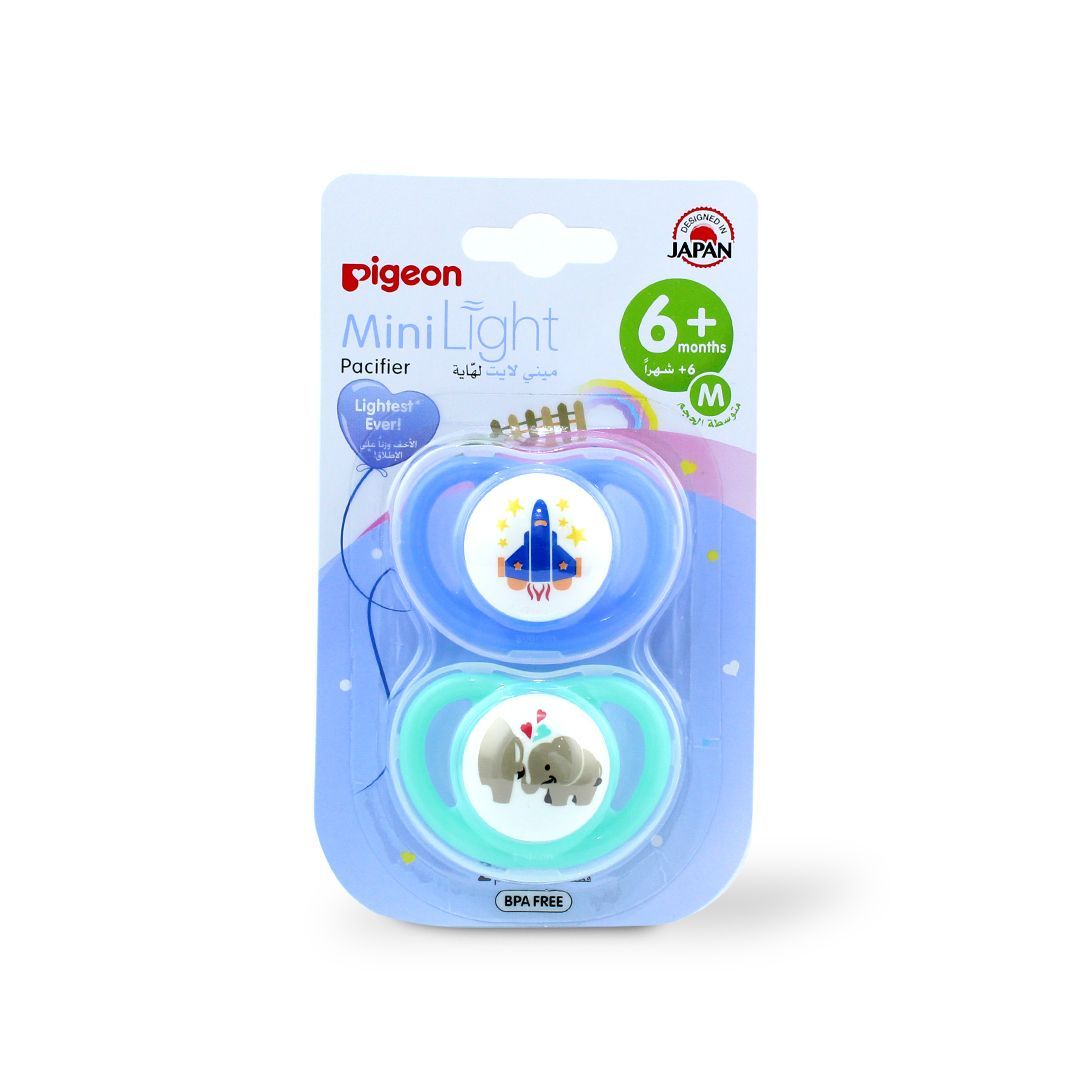 Pigeon Mini Light Medium Blue & Green Pacifiers (6+ Months), 2 Pieces - Makkah Pharmacy