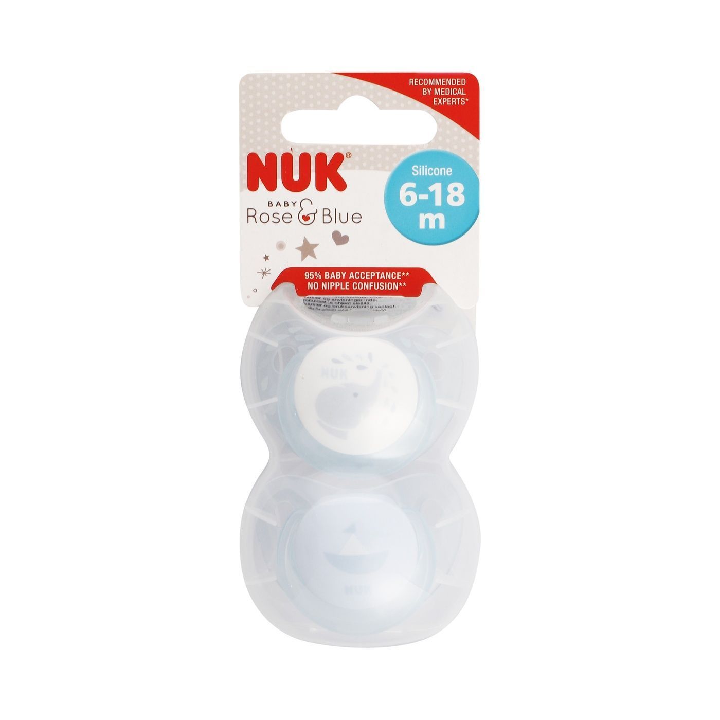 Nuk Baby Blue Silicone Soothers (6-18 Months), 2 Pieces - Makkah Pharmacy