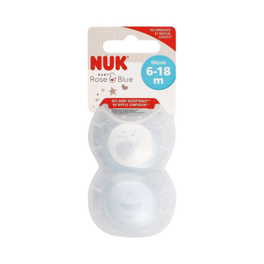 Nuk Baby Blue Silicone Soothers (6-18 Months), 2 Pieces - Makkah Pharmacy