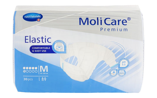 Moli Care Elastic Hypoallergenic Medium Adult Diapers (85-120cm), 30 Pieces - Makkah Pharmacy