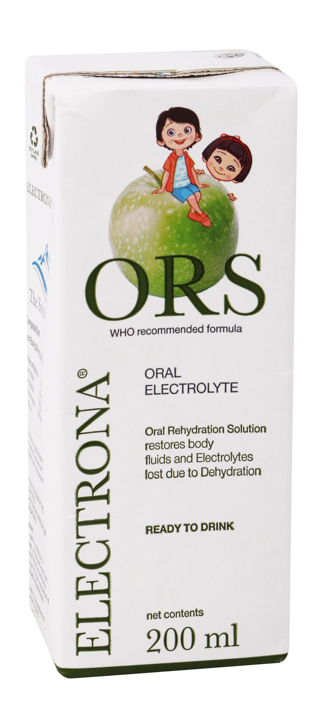 ORS Electrona Oral Rehydrating Electrolyte Drink Green Apple Flavor, 200ml - Makkah Pharmacy