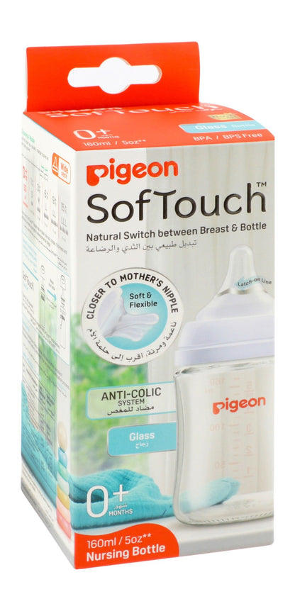 Pigeon SofTouch White 160ml Anti-Colic Glass Feeding Bottle (0+ Months), 1 Piece - Makkah Pharmacy