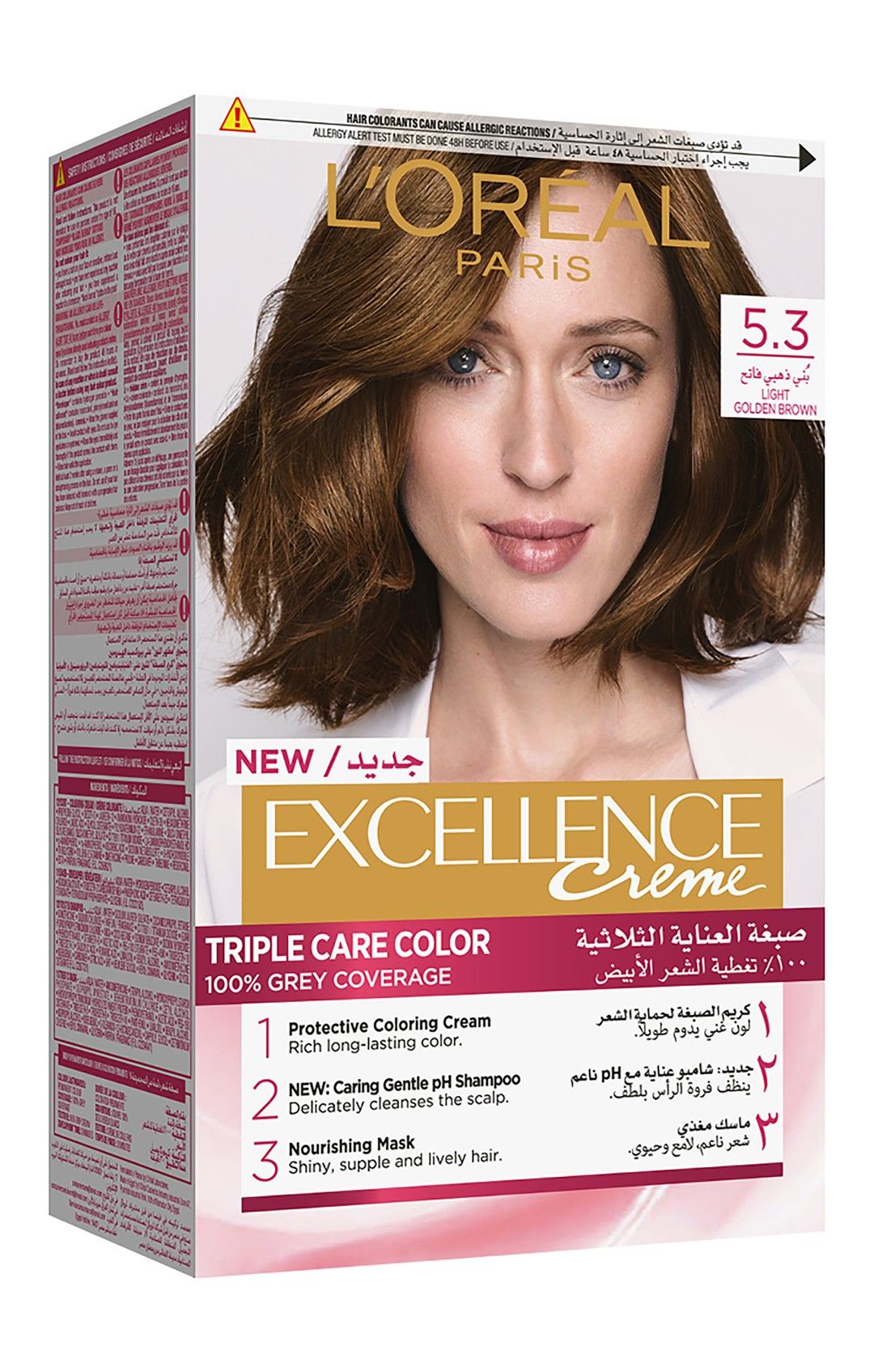 L'Oreal Excellence Triple Care Hair Color Cream Light Golden Brown 5.3, 1 Pack - Makkah Pharmacy