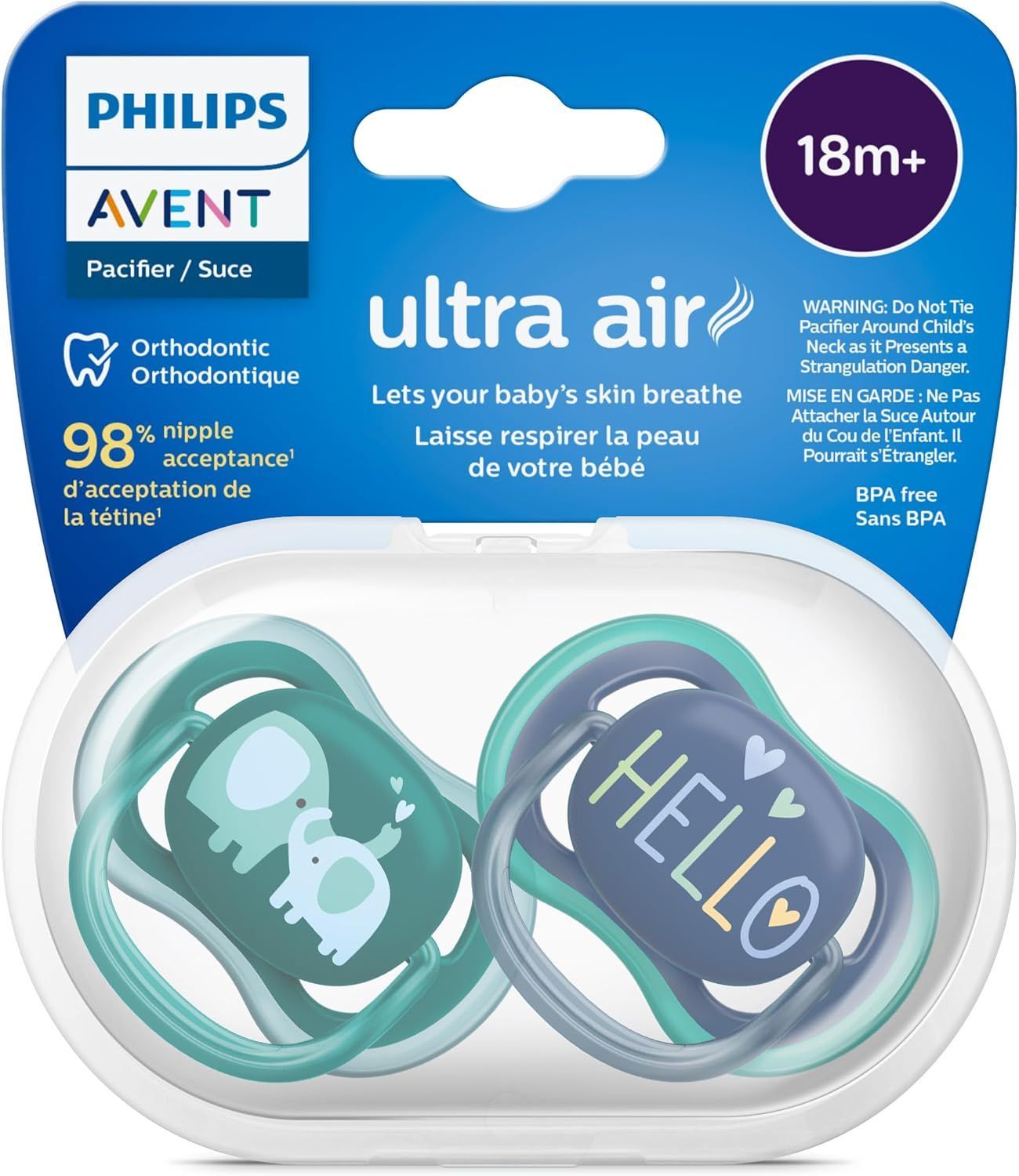 Philips Avent Boy Ultra Air Pacifier for 18+ Months, 2 Pieces - Makkah Pharmacy