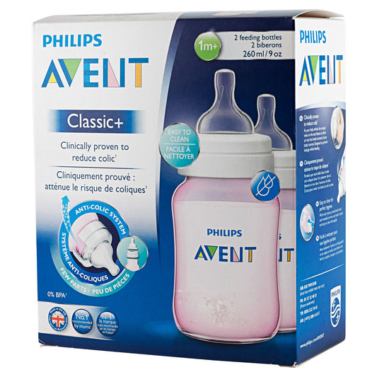 Philips Avent +1 Month Pink Classic Feeding Bottle 2 pcs 260 ml - Makkah Pharmacy
