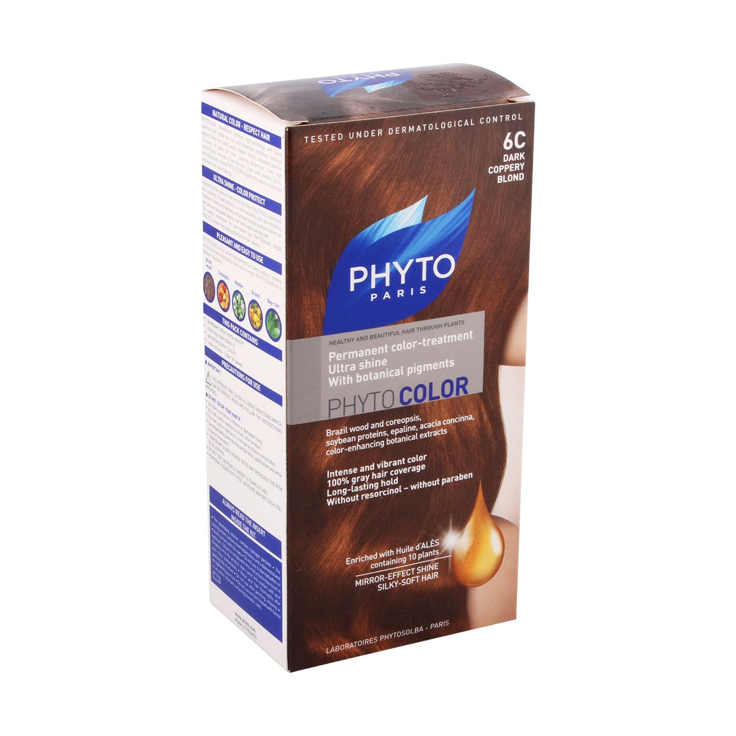Phyto Paris Permanent Color Treatment Ultra Shine with Botanical Pigments Dark Coppery Blond 6c - paraben free 1 pack