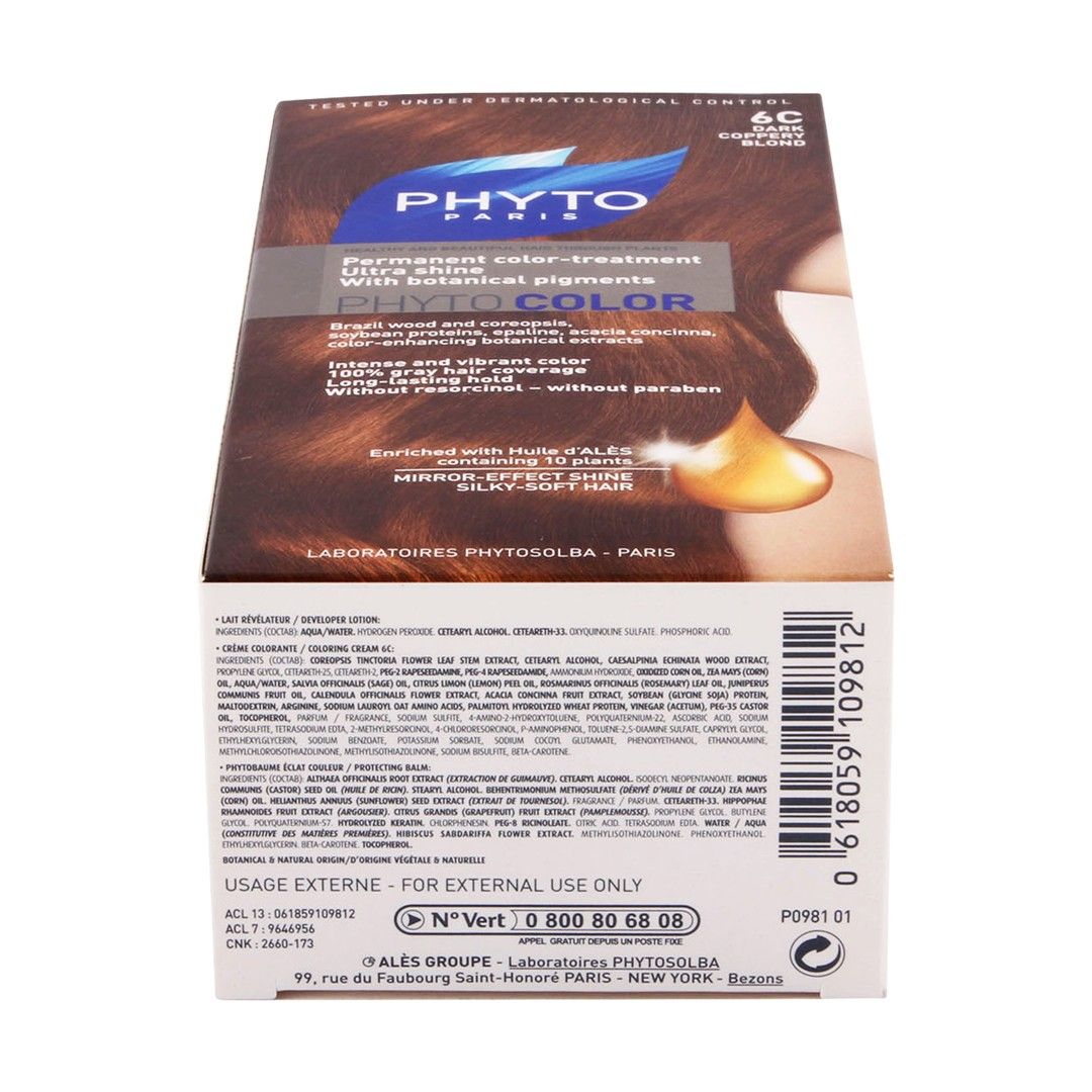 Phyto Paris Permanent Color Treatment Ultra Shine with Botanical Pigments Dark Coppery Blond 6c - paraben free 1 pack