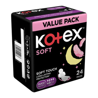 Kotex Soft Night Maxi Protect Sanitary Pads Value Pack, 24 Pieces