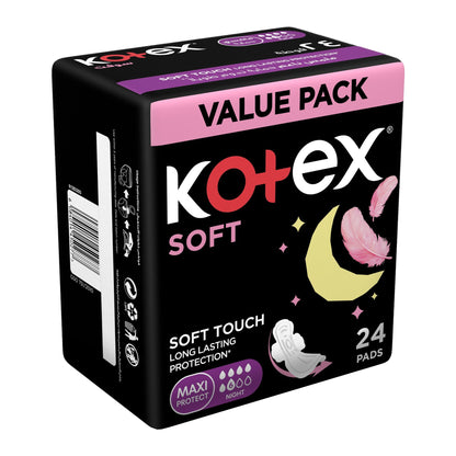 Kotex Soft Night Maxi Protect Sanitary Pads Value Pack, 24 Pieces