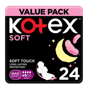 Kotex Soft Night Maxi Protect Sanitary Pads Value Pack, 24 Pieces
