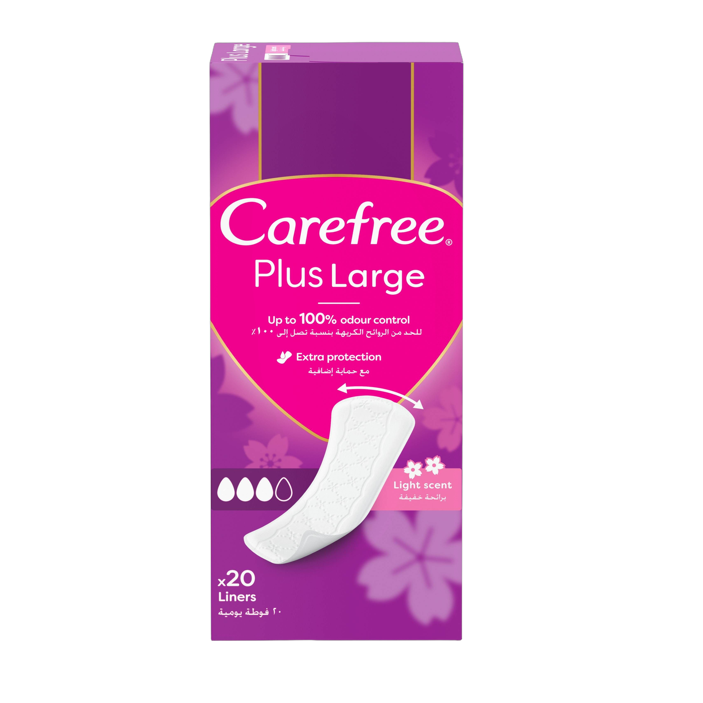 Carefree Plus Large Light Scent Pantyliners, 20 Pieces - Makkah Pharmacy