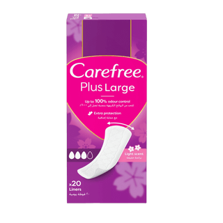 Carefree Plus Large Light Scent Pantyliners, 20 Pieces - Makkah Pharmacy