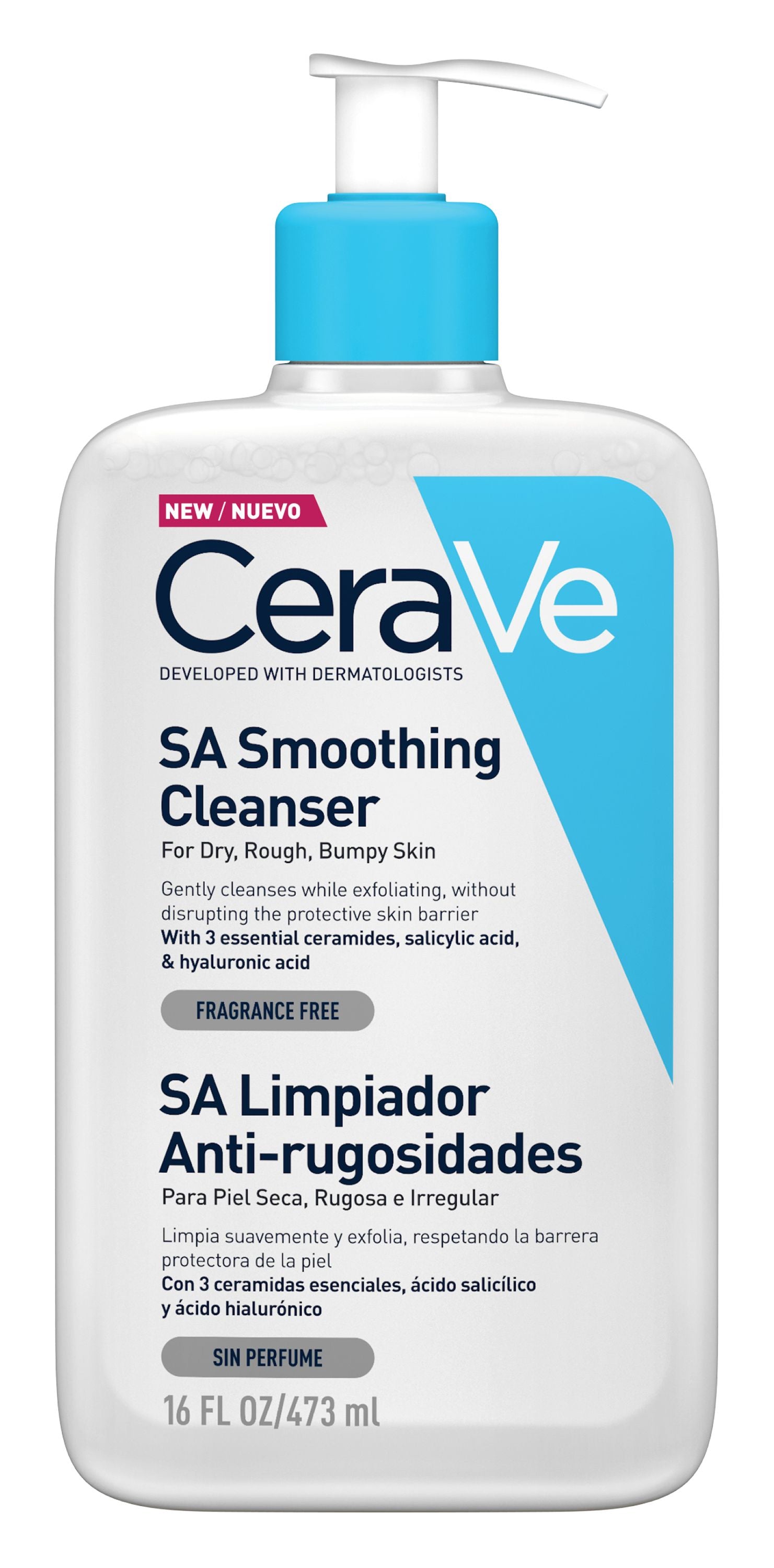 CeraVe Hypoallergenic SA Smoothing & Exfoliating Gel Facial Cleanser with Ceramides, Salicylic & Hyaluronic Acid for Dry, Rough & Bumpy Skin, 473ml - Makkah Pharmacy