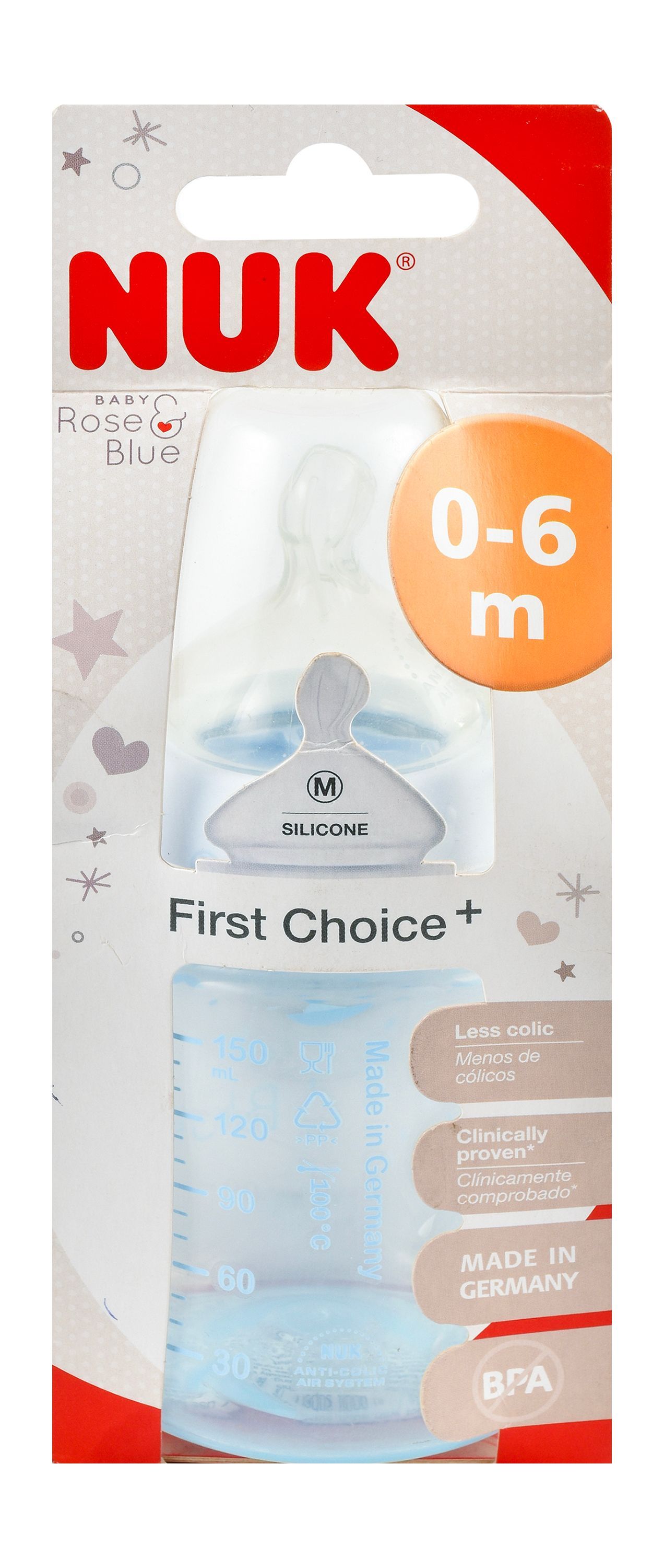 NUK First Choice Plus Baby Bottle Blue, 150ml