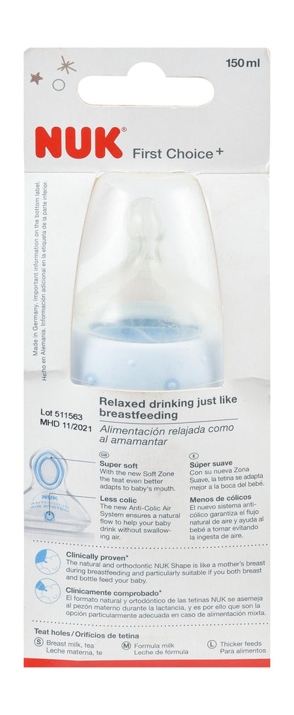 NUK First Choice Plus Baby Bottle Blue, 150ml