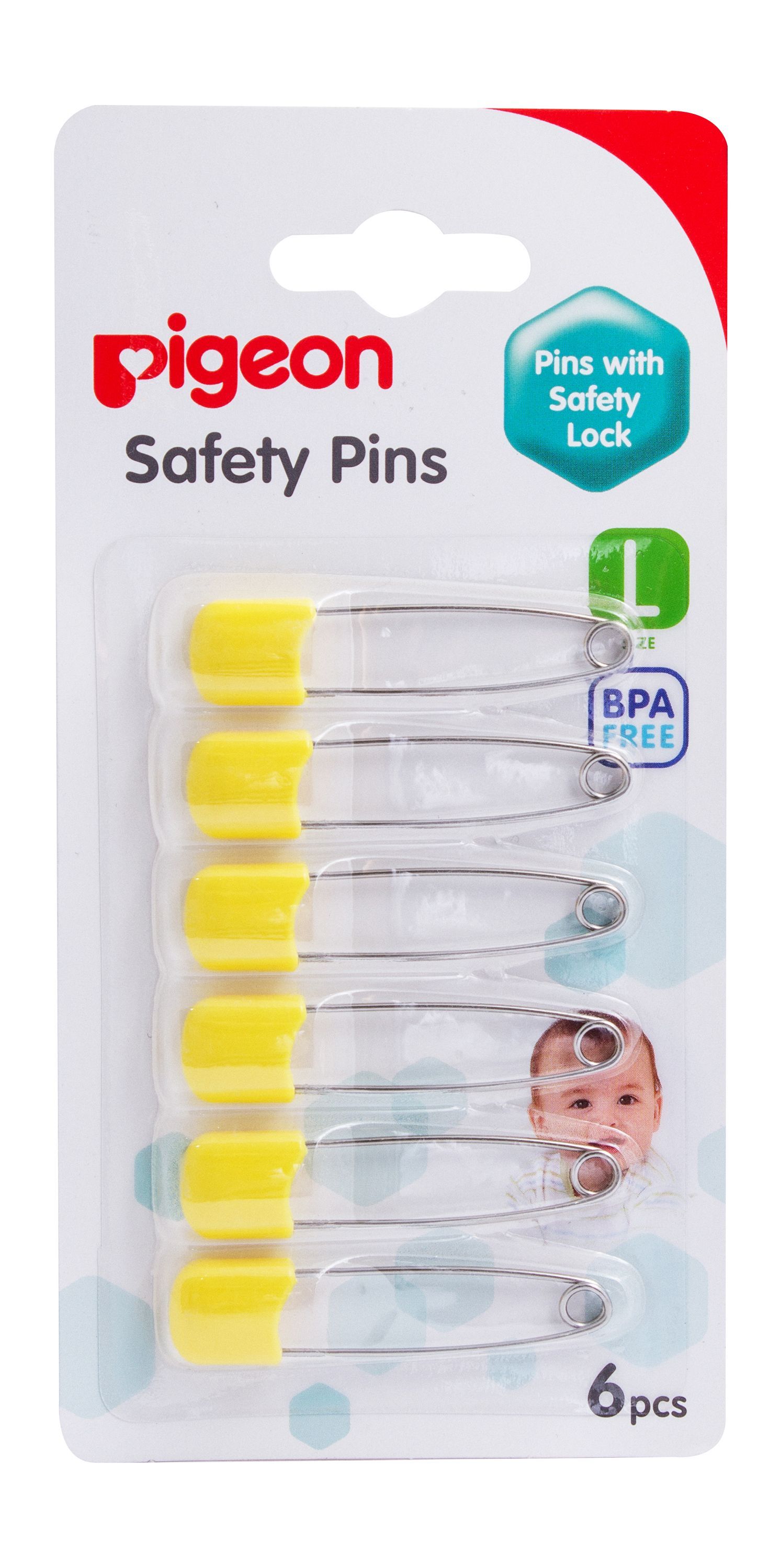 Pigeon Large Assorted Stainless Steel Baby Safety Pins, 6 Pieces