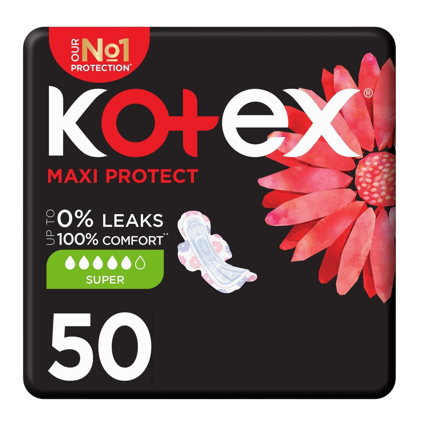 Kotex Maxi Protect Super Pads for Heavy Flow with Wings, 50 Pieces - Makkah Pharmacy