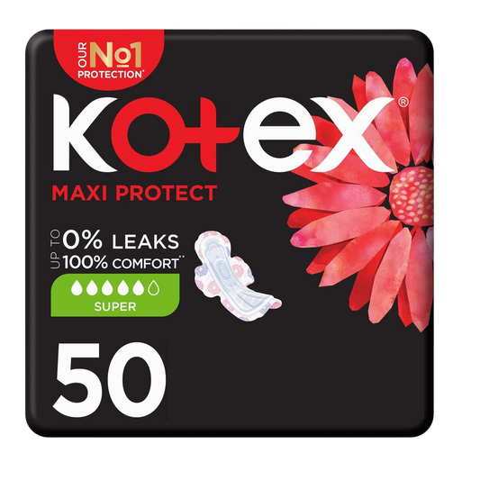 Kotex Maxi Protect Super Pads for Heavy Flow with Wings, 50 Pieces - Makkah Pharmacy