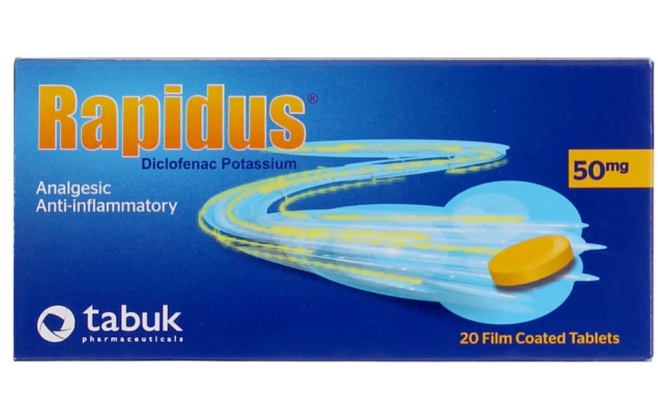 Rapidus 50mg Diclofenac Potassium Anti-Inflammatory, Analgesic & Antipyretic, 20 Tablets