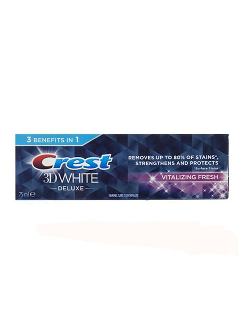 Crest 3D White Deluxe 3in1 Vitalizing Fresh Enamel Safe Whitening Toothpaste, 75ml - Makkah Pharmacy