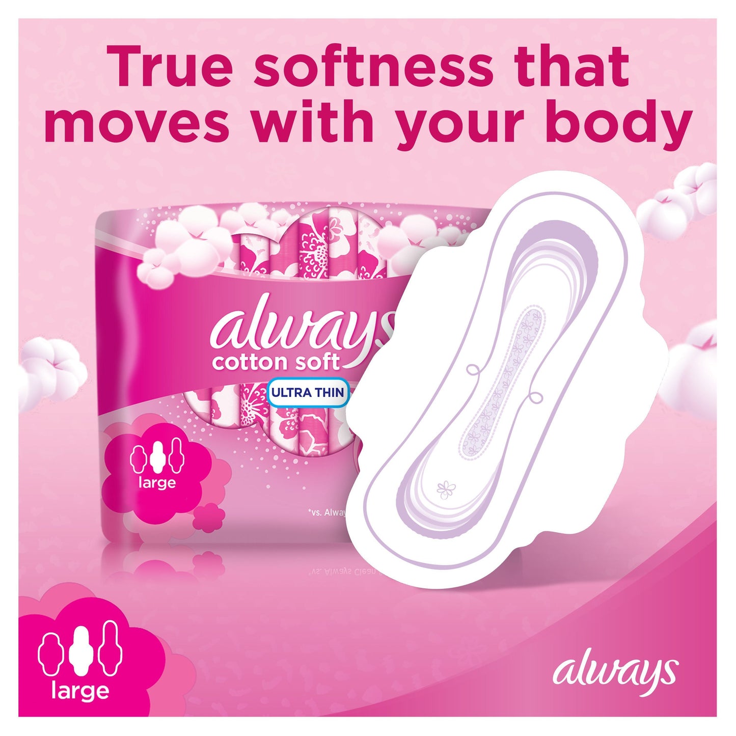 Always Ultra Thin Cottony Soft Sanitary Pads Large With Wings, 16  Pads - Makkah Pharmacy