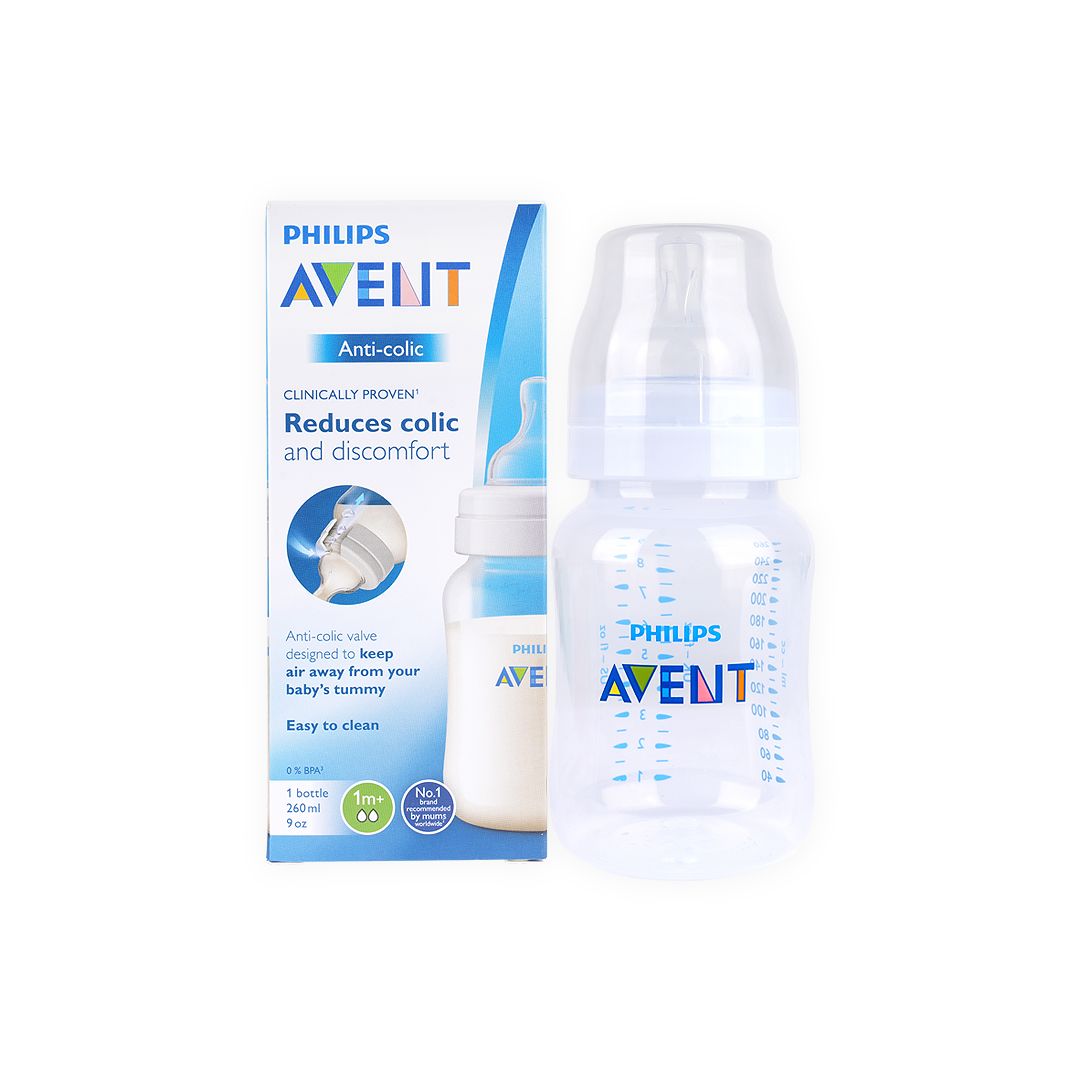 Philips Avent Slow Flow Anti-Colic 260ml Plastic Nursing Bottle (1+ Months), 1 Piece - Makkah Pharmacy