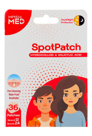 Impress Med Plus SpotPatch Waterproof Assorted Patches with Hydrocolloid & Salicylic Acid, 36 Pieces - Makkah Pharmacy