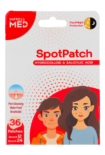 Impress Med Plus SpotPatch Waterproof Assorted Patches with Hydrocolloid & Salicylic Acid, 36 Pieces - Makkah Pharmacy