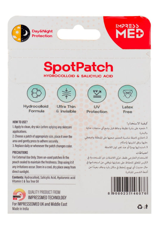 Impress Med Plus SpotPatch Waterproof Assorted Patches with Hydrocolloid & Salicylic Acid, 36 Pieces - Makkah Pharmacy