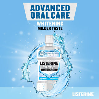 Listerine, Advanced White Mouthwash Removes Tough Stains Milder Taste Spearmint Flavour, 250ml