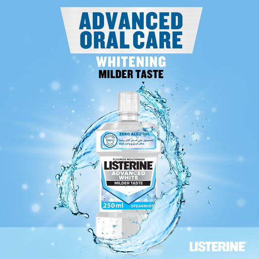 Listerine, Advanced White Mouthwash Removes Tough Stains Milder Taste Spearmint Flavour, 250ml