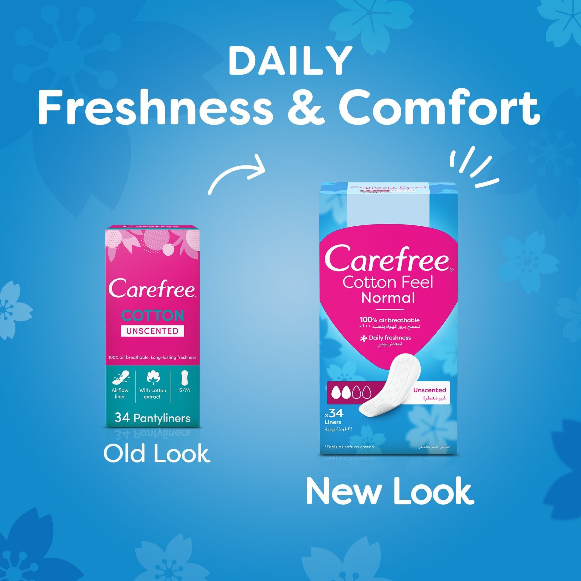 Carefree Breathable Daily Panty Liners, 34 Pieces