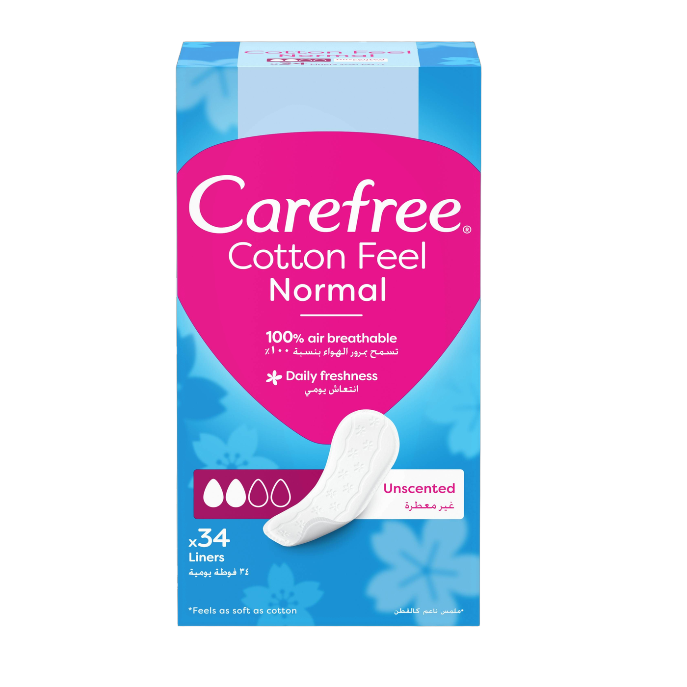 Carefree Breathable Daily Panty Liners, 34 Pieces