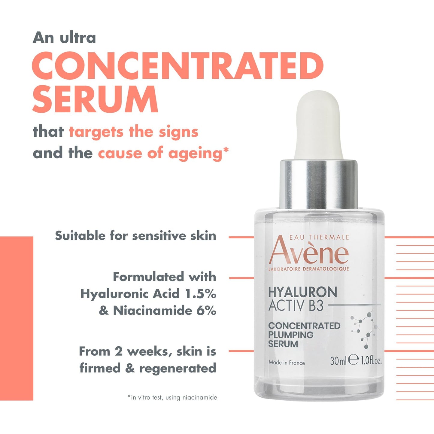 Avene Hyaluron Activ B3 Concentrated Plumping Face Serum with Niacinamide & Hyaluronic Acid, 30ml - Makkah Pharmacy