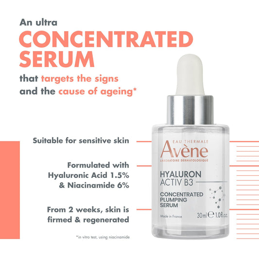 Avene Hyaluron Activ B3 Concentrated Plumping Face Serum with Niacinamide & Hyaluronic Acid, 30ml - Makkah Pharmacy
