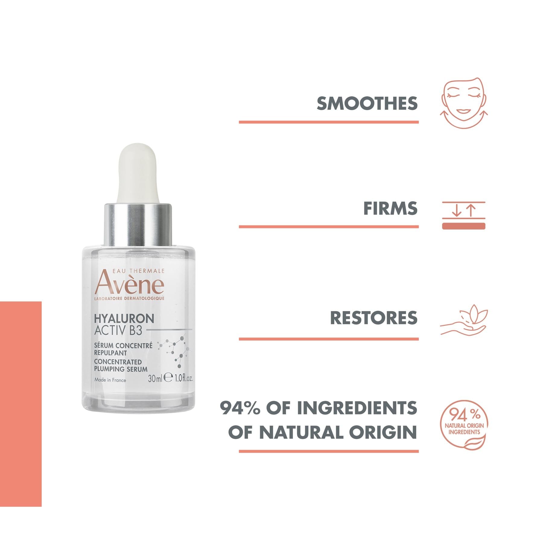 Avene Hyaluron Activ B3 Concentrated Plumping Face Serum with Niacinamide & Hyaluronic Acid, 30ml - Makkah Pharmacy