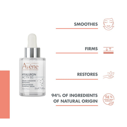 Avene Hyaluron Activ B3 Concentrated Plumping Face Serum with Niacinamide & Hyaluronic Acid, 30ml - Makkah Pharmacy