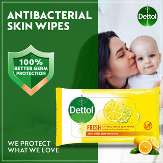 Dettol Fresh Antibacterial Skin Wipes, 10 Wipes - Makkah Pharmacy