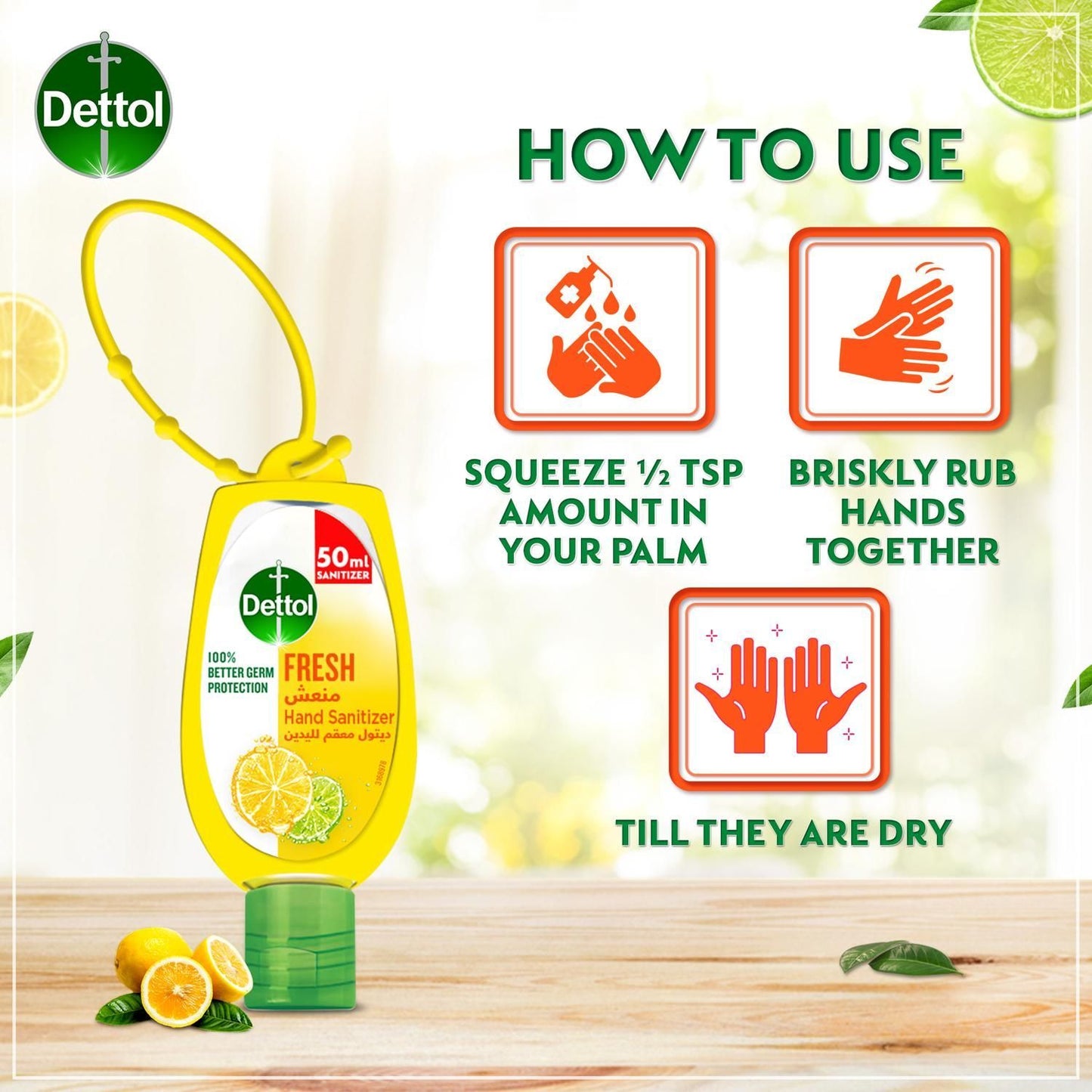Dettol Fresh Instant Hand Sanitizer with Jacket, 50ml - Makkah Pharmacy
