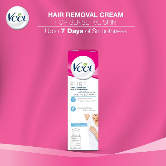 Veet Hair Removal Cream for Sensitive Skin Bikini & Underarms with Domed Applicator, 100g - Makkah Pharmacy